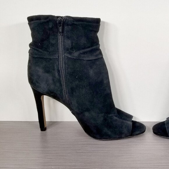 Vince Camuto Keyna Peep Toe Booties, Black Suede, Womens Size 8 M / 38 - Picture 6 of 12